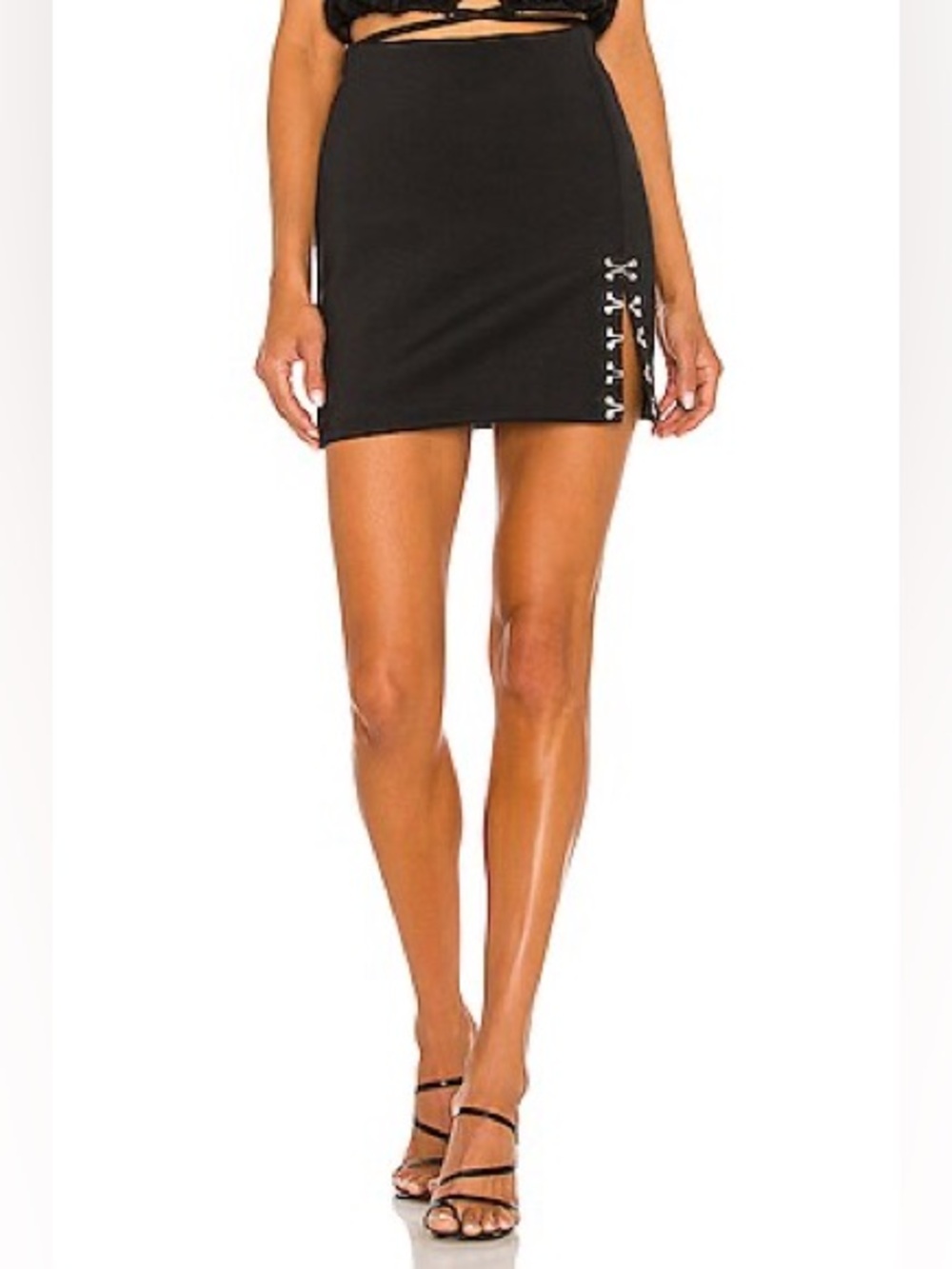 Amanda Uprichard Black Mini Skirt with Side Eyelet Lace-Up